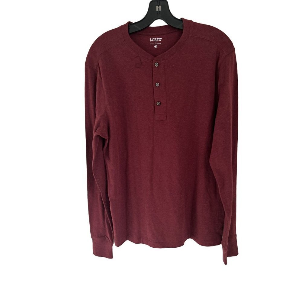 J.CREW Henley Cotton Long Sleeve Burgundy Size Med - Picture 4 of 9